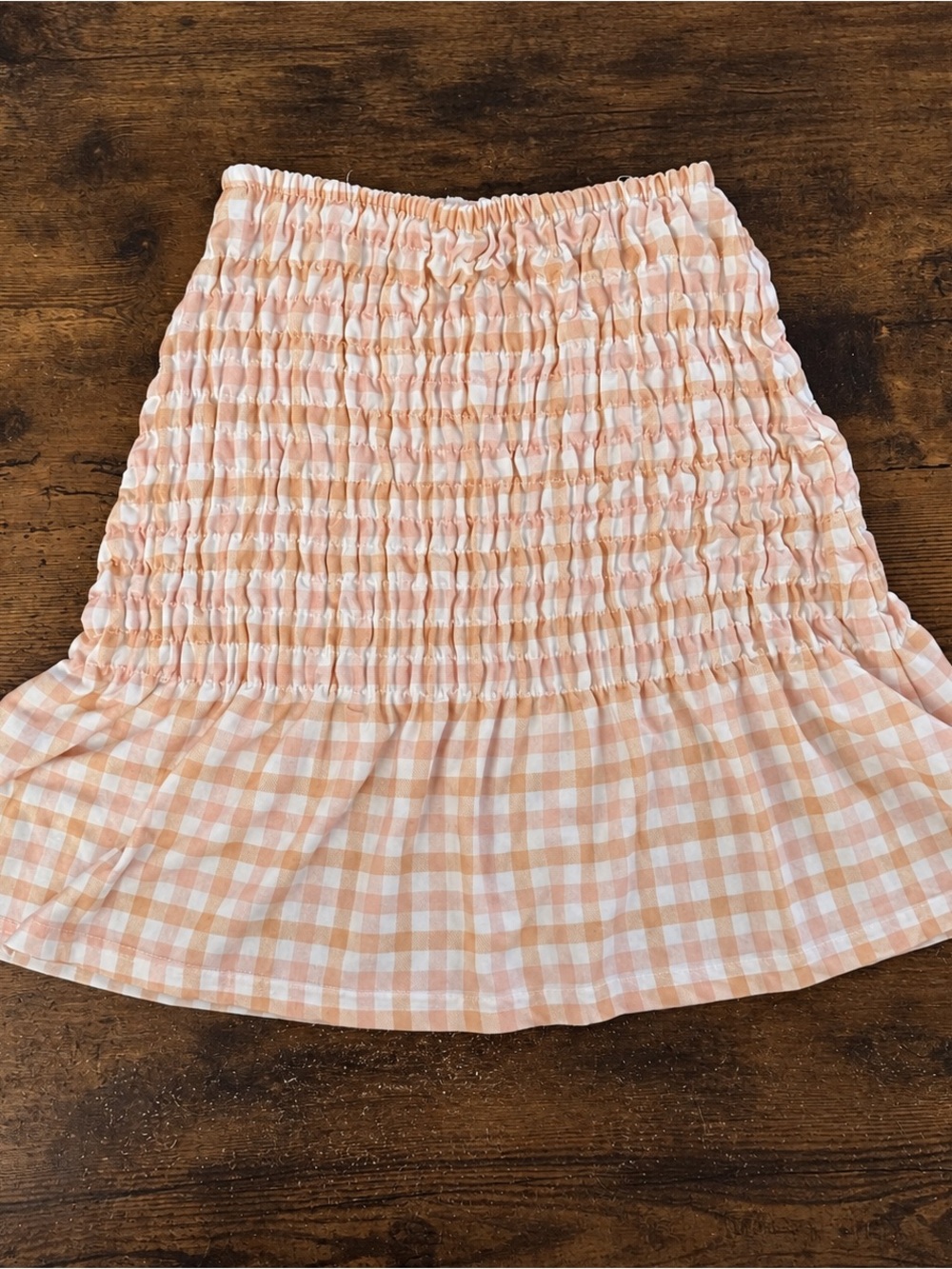 ASOS Peach & White Gingham Smocked Ruffle Skirt